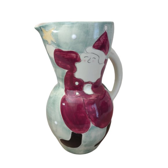 AMERICAWARE USA WOOF & POOF Christmas Santa Design 10" Earthenware Pitcher Xmas - Picture 2 of 6